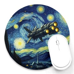 Spaceship Starry Night Van Gogh Painting Round Mousepad