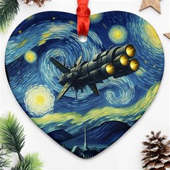 Spaceship Starry Night Van Gogh Painting Ornament (heart)