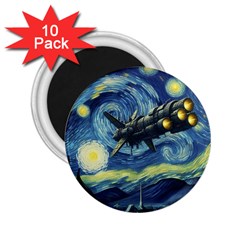 Spaceship Starry Night Van Gogh Painting 2 25  Magnets (10 Pack) 