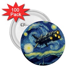 Spaceship Starry Night Van Gogh Painting 2 25  Buttons (100 Pack)  by Maspions