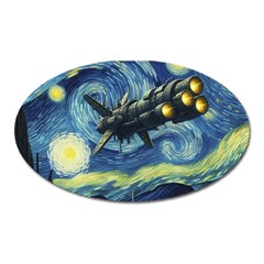 Spaceship Starry Night Van Gogh Painting Oval Magnet by Maspions