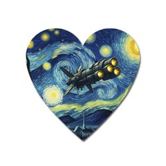 Spaceship Starry Night Van Gogh Painting Heart Magnet by Maspions