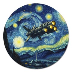 Spaceship Starry Night Van Gogh Painting Magnet 5  (round) by Maspions