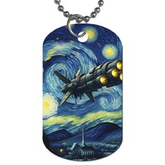 Spaceship Starry Night Van Gogh Painting Dog Tag (two Sides)