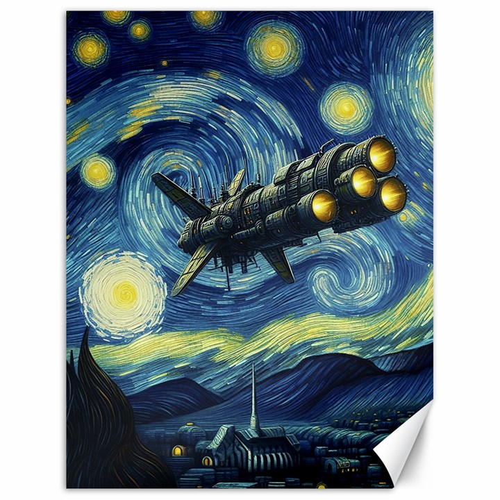 Spaceship Starry Night Van Gogh Painting Canvas 18  x 24 