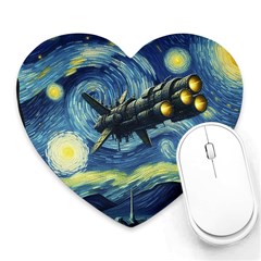 Spaceship Starry Night Van Gogh Painting Heart Mousepad by Maspions