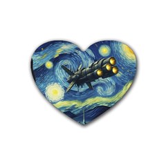 Spaceship Starry Night Van Gogh Painting Rubber Coaster (heart) by Maspions