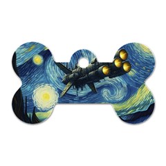 Spaceship Starry Night Van Gogh Painting Dog Tag Bone (one Side) by Maspions