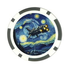 Spaceship Starry Night Van Gogh Painting Poker Chip Card Guard by Maspions