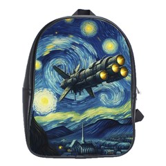 Spaceship Starry Night Van Gogh Painting School Bag (large)