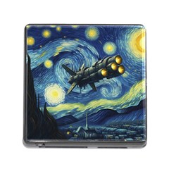 Spaceship Starry Night Van Gogh Painting Memory Card Reader (square 5 Slot)