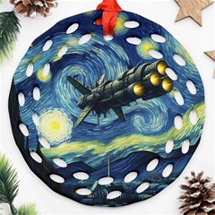 Spaceship Starry Night Van Gogh Painting Ornament (round Filigree)