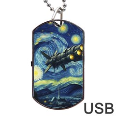 Spaceship Starry Night Van Gogh Painting Dog Tag Usb Flash (two Sides)