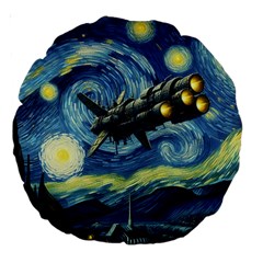 Spaceship Starry Night Van Gogh Painting Large 18  Premium Round Cushions by Maspions