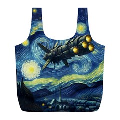 Spaceship Starry Night Van Gogh Painting Full Print Recycle Bag (l) by Maspions