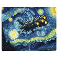 Spaceship Starry Night Van Gogh Painting Two Sides Premium Plush Fleece Blanket (teen Size)