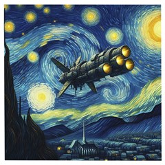 Spaceship Starry Night Van Gogh Painting Wooden Puzzle Square