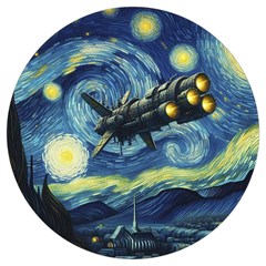 Spaceship Starry Night Van Gogh Painting Round Trivet