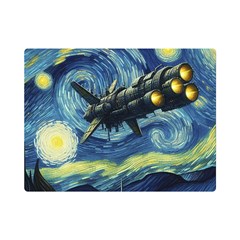 Spaceship Starry Night Van Gogh Painting Premium Plush Fleece Blanket (mini) by Maspions