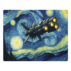 Spaceship Starry Night Van Gogh Painting Premium Plush Fleece Blanket (large) by Maspions