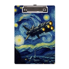 Spaceship Starry Night Van Gogh Painting A5 Acrylic Clipboard by Maspions