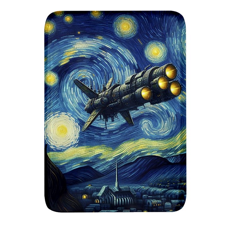 Spaceship Starry Night Van Gogh Painting Rectangular Glass Fridge Magnet (4 pack)