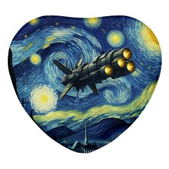 Spaceship Starry Night Van Gogh Painting Heart Glass Fridge Magnet (4 Pack) by Maspions