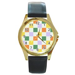 Board Pictures Chess Background Round Gold Metal Watch