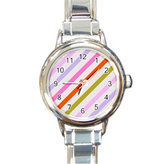 Lines Geometric Background Round Italian Charm Watch