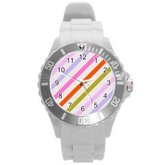 Lines Geometric Background Round Plastic Sport Watch (l) by Maspions