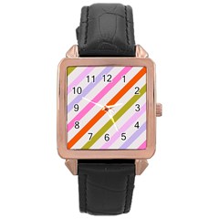 Lines Geometric Background Rose Gold Leather Watch  by Maspions