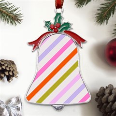 Lines Geometric Background Metal Holly Leaf Bell Ornament