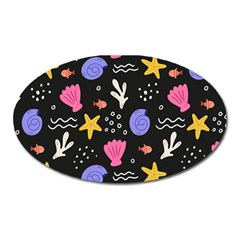 Sea Shells Pattern Wallpaper Fish Oval Magnet