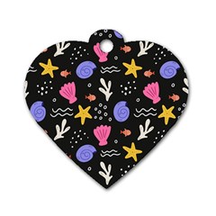 Sea Shells Pattern Wallpaper Fish Dog Tag Heart (two Sides)