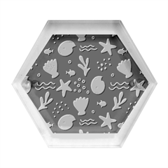 Sea Shells Pattern Wallpaper Fish Hexagon Wood Jewelry Box by Maspions