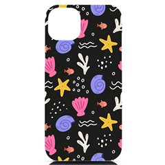 Sea Shells Pattern Wallpaper Fish Iphone 14 Plus Black Uv Print Case by Maspions