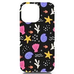 Sea Shells Pattern Wallpaper Fish Iphone 14 Pro Max Black Uv Print Case by Maspions