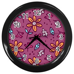 Flowers Petals Leaves Foliage Wall Clock (black)