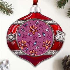 Flowers Petals Leaves Foliage Metal Snowflake And Bell Red Ornament by Maspions