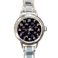 Wallpaper Pattern Rainbow Round Italian Charm Watch