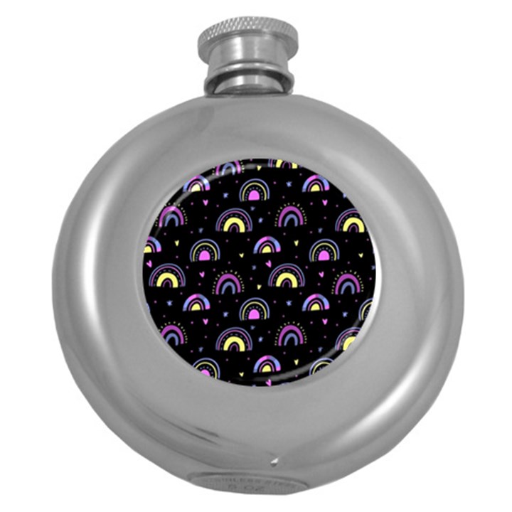 Wallpaper Pattern Rainbow Round Hip Flask (5 oz)