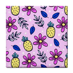 Flowers Petals Pineapples Fruit Tile Coaster by Maspions