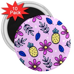 Flowers Petals Pineapples Fruit 3  Magnets (10 Pack) 