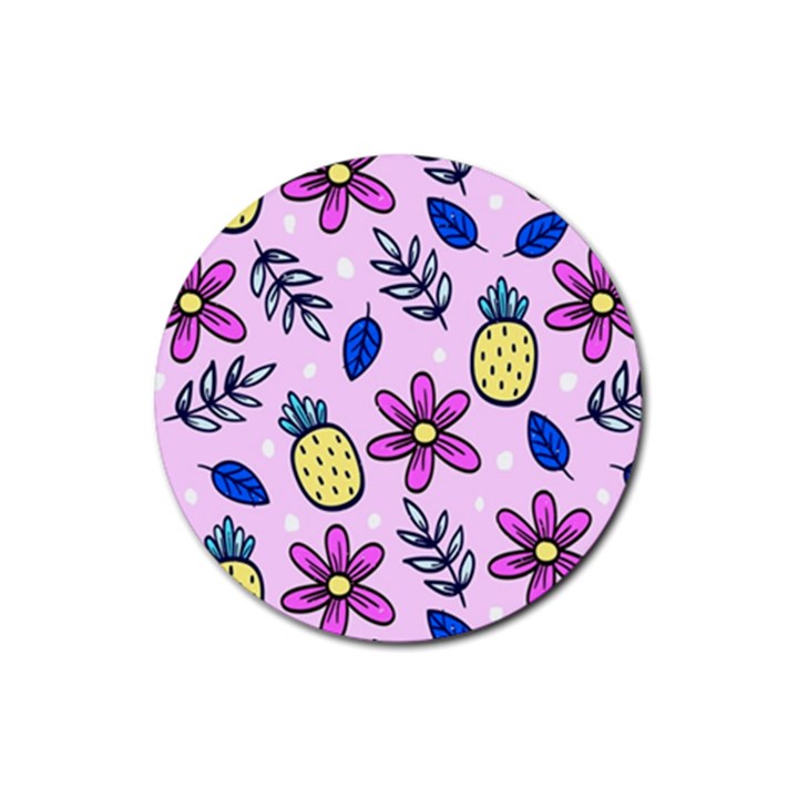 Flowers Petals Pineapples Fruit Rubber Round Coaster (4 pack)