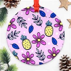 Flowers Petals Pineapples Fruit Round Ornament (two Sides)