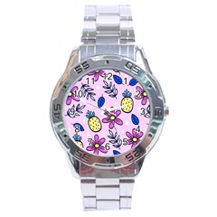 Flowers Petals Pineapples Fruit Stainless Steel Analogue Watch