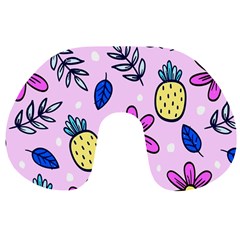 Flowers Petals Pineapples Fruit Travel Neck Pillow by Maspions