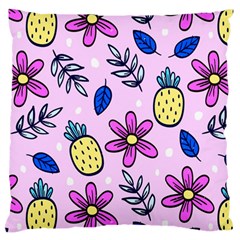 Flowers Petals Pineapples Fruit Large Premium Plush Fleece Cushion Case (two Sides) by Maspions