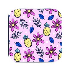 Flowers Petals Pineapples Fruit Square Metal Box (black) by Maspions