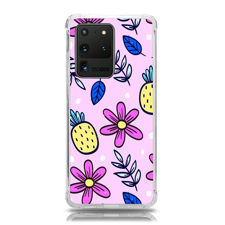 Flowers Petals Pineapples Fruit Samsung Galaxy S20 Ultra 6.9 Inch TPU UV Case